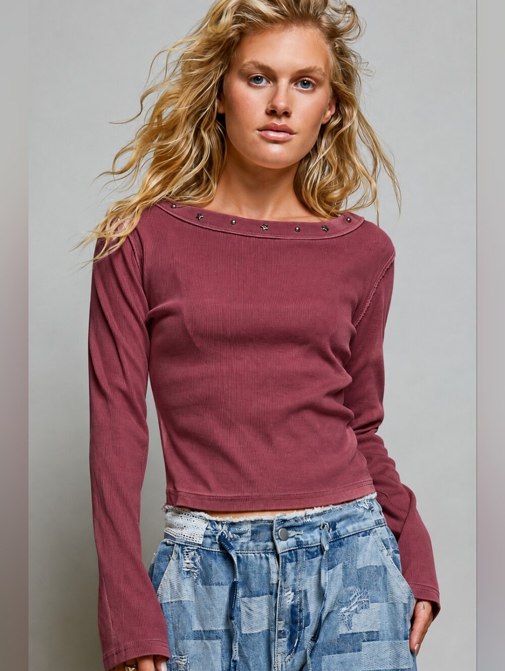 #2013 POL Dried Cherry Starlight Ribbed Top